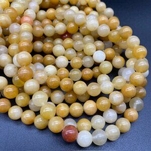 8mm Yellow Aventurine Genuine Natural Gemstone Bead Strand - Yellow Golden Tones
